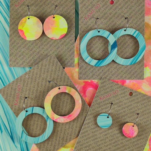 Kami-So Reversible Circle Hoop Recycled Paper Earrings Moe Moe Van Gogh Almond Blossoms Pippi Hoop Earrings