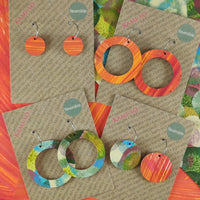 Kami-So DC1230006A Orange Swipe/Blue Green Plum & Gold Reversible Circle Hoop Recycled Paper Earrings Moe Moe Van Gogh Almond Blossoms Pippi Hoop Earrings