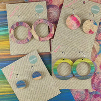 Kami-So DC1230004A Plum Grey & Blue/Multicolour Stripes Reversible Circle Hoop Recycled Paper Earrings Moe Moe Van Gogh Almond Blossoms Pippi Hoop Earrings