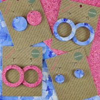 Kami-So Rose Speckle/Blue White Reversible Circle Hoop Recycled Paper Earrings Moe Moe Van Gogh Almond Blossoms Pippi Hoop Earrings