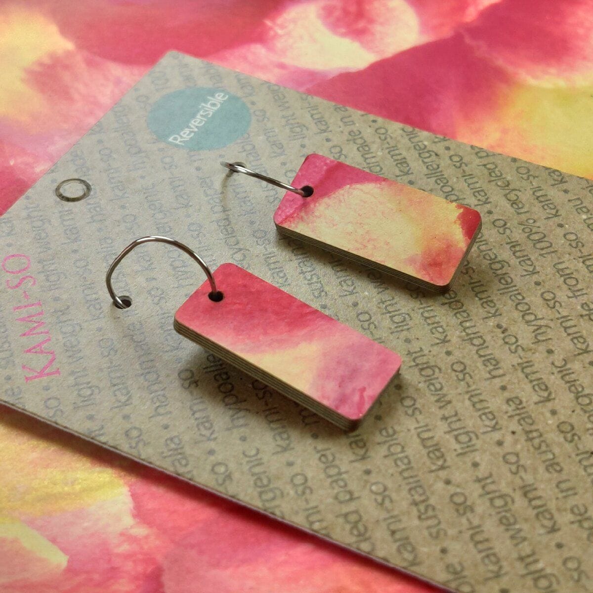 Kami-So Reversible Rectangle Hoop Recycled Paper Earrings Reversible Rectangle Hoop Recycled Paper Earrings Splash Swimwear