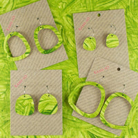 Kami-So Square Recycled Paper Earrings - Large Hoop Splash Swimwear Bamboo Green Thick Swipe 1000018378