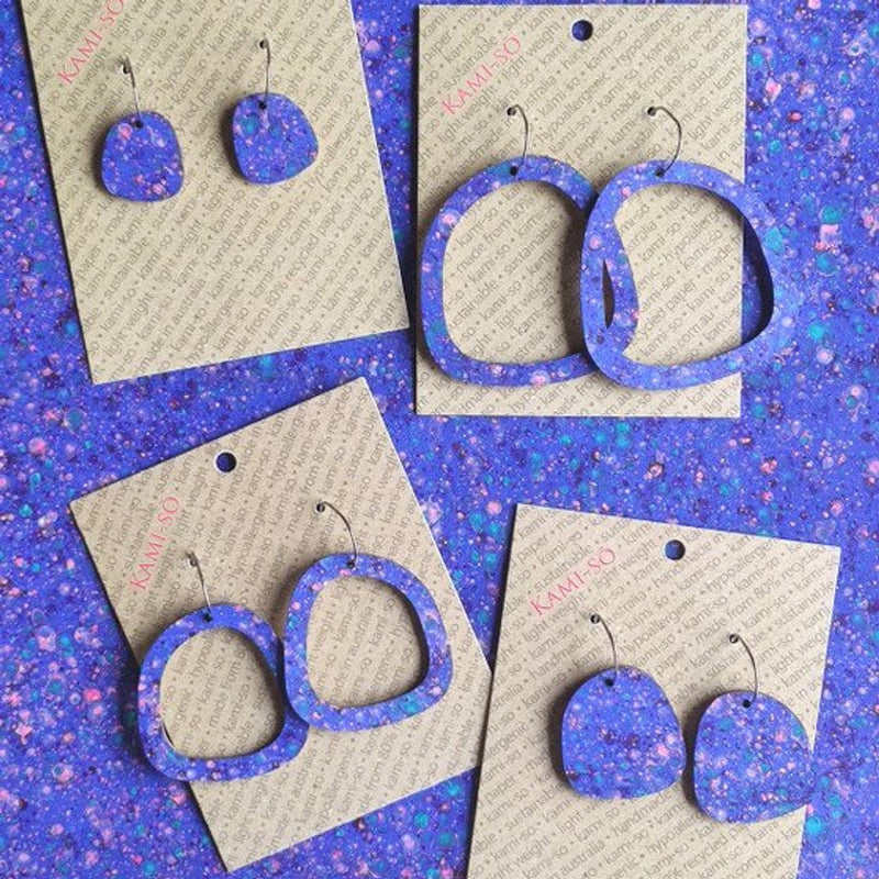 Kami-So Square Recycled Paper Earrings - Large Hoop Splash Swimwear Blue Speckle 1000018375