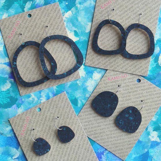 Kami-So Square Recycled Paper Earrings - Large Hoop SSQ210005A Square Recycled Paper Earrings - Large Hoop Splash Swimwear Dark Blue & Black 1000020609