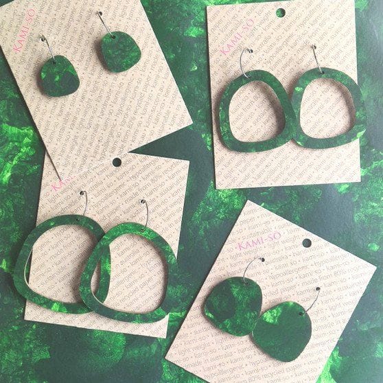 Kami-So Square Recycled Paper Earrings - Large Hoop SSQ210006A Square Recycled Paper Earrings - Large Hoop Splash Swimwear Dark Green 1000020608