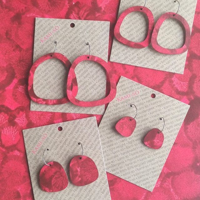 Kami-So Square Recycled Paper Earrings - Large Hoop Splash Swimwear Dark Red 1000018374