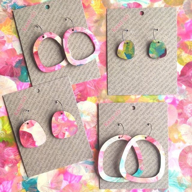 Kami-So Square Recycled Paper Earrings - Medium Hoop Splash Swimwear