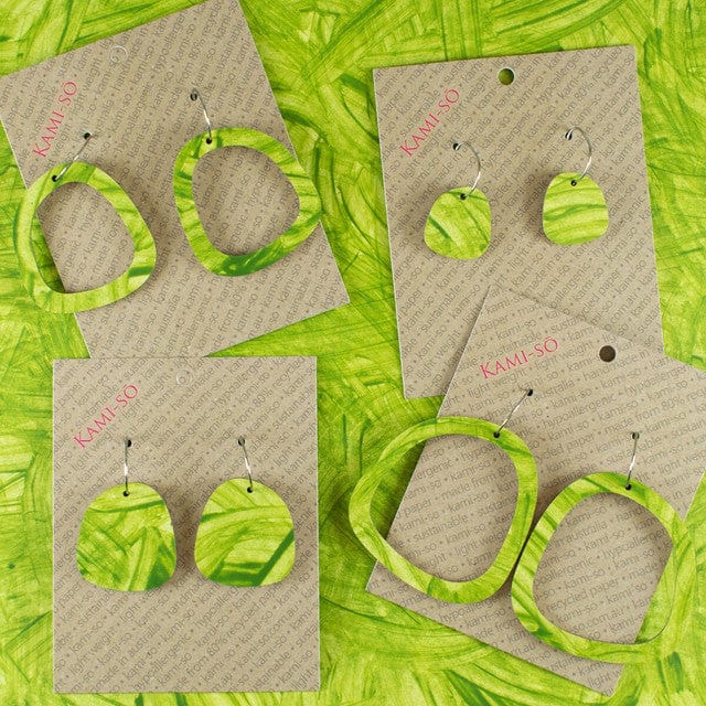 Kami-So Square Recycled Paper Earrings - Medium Hoop SSQ210032B Splash Swimwear Bamboo Green Thick Swipe 1000018388