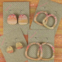 Kami-So Square Recycled Paper Earrings - Medium Hoop Splash Swimwear Muted Red Orange & Gold Crackle 1000018391