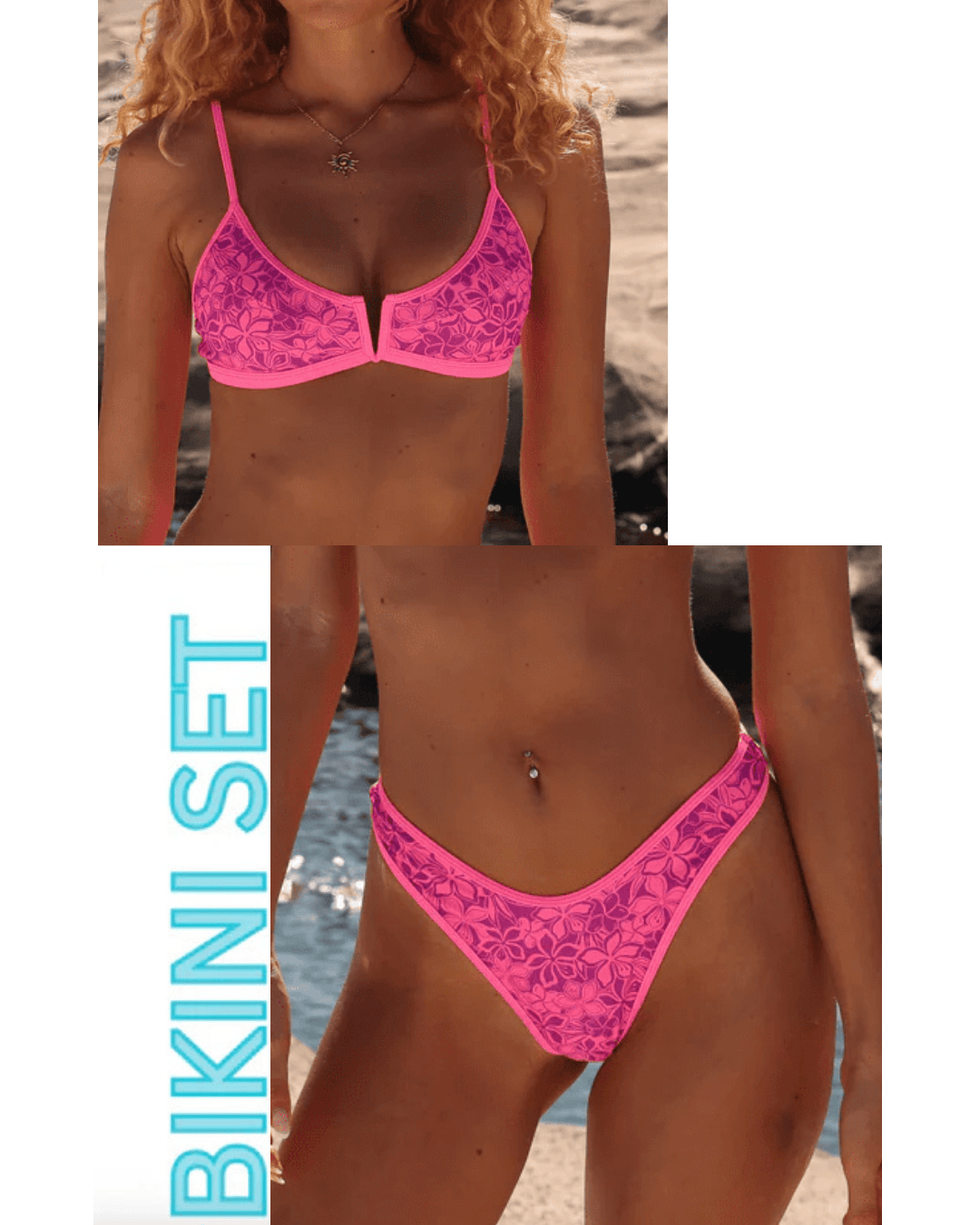 Kulani Kinis Kulani Kinis Bind Slim V Crop Bikini Top & High Leg Thong Bikini Bottom - Bubble Berry Kulani Kinis Bind Slim V Crop Bikini Top & High Leg Thong Bikini Bottom - Bubble Berry Splash Swimwear Bikini Set Small
