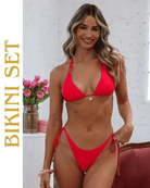 Kulani Kinis Kulani Kinis Halter Bralette Bikini Top & Full Coverage Tie Bottoms Bikini Set - Cherry Crush 59527011359769 Kulani Kinis Halter Bralette Bikini Top - Cherry Crush Splash Swimwear Bikini Set L 59527011359769
