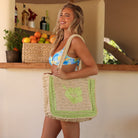 Kulani Kinis Kulani Kinis Hibiscus Straw Tote Bag - Pine Lime 17740-PILI-OS Kulani Kinis Hibiscus Straw Tote Bag - Pine Lime Splash Swimwear Bags O/S 840522542257