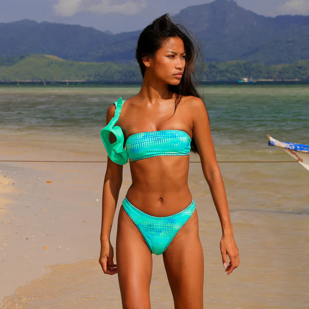 Kulani Kinis Kulani Kinis Lace Stitch High Leg Vintage Bikini Bottom - Summer Seas Kulani Kinis Lace Stitch High Leg Vintage Bikini Bottom - Summer Seas Splash Swimwear Bikini Bottoms