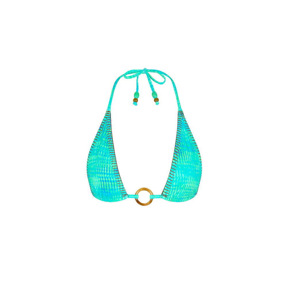 Kulani Kinis Kulani Kinis Lace Stitch Ring Halter Bikini Top - Summer Seas Kulani Kinis Lace Stitch Ring Halter Bikini Top - Summer Seas Splash Swimwear Bikini Tops