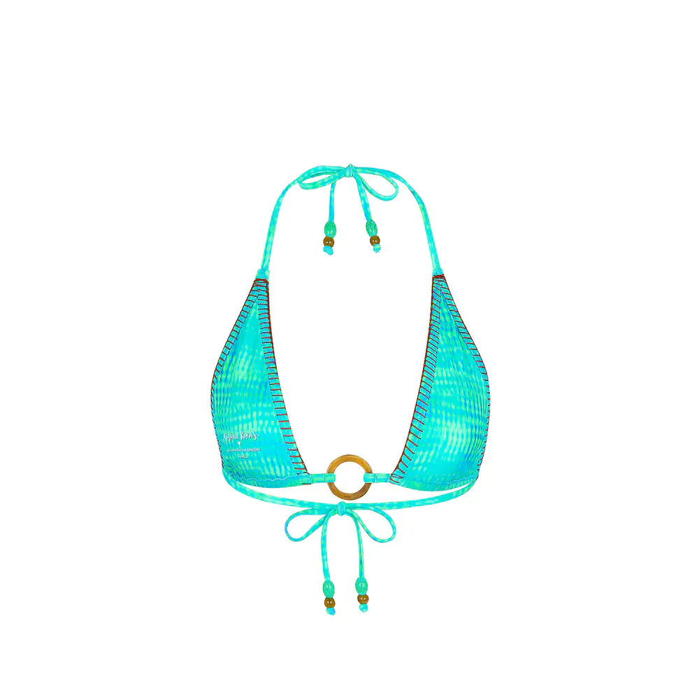 Kulani Kinis Kulani Kinis Lace Stitch Ring Halter Bikini Top - Summer Seas Kulani Kinis Lace Stitch Ring Halter Bikini Top - Summer Seas Splash Swimwear Bikini Tops