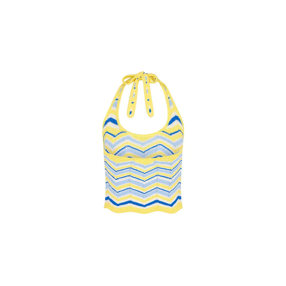 Kulani Kinis Kulani Kinis Lemon Daze Chevron Knit Halter Tank Top Kulani Kinis Lemon Daze Chevron Knit Halter Tank Top Splash Swimwear Clothing Top