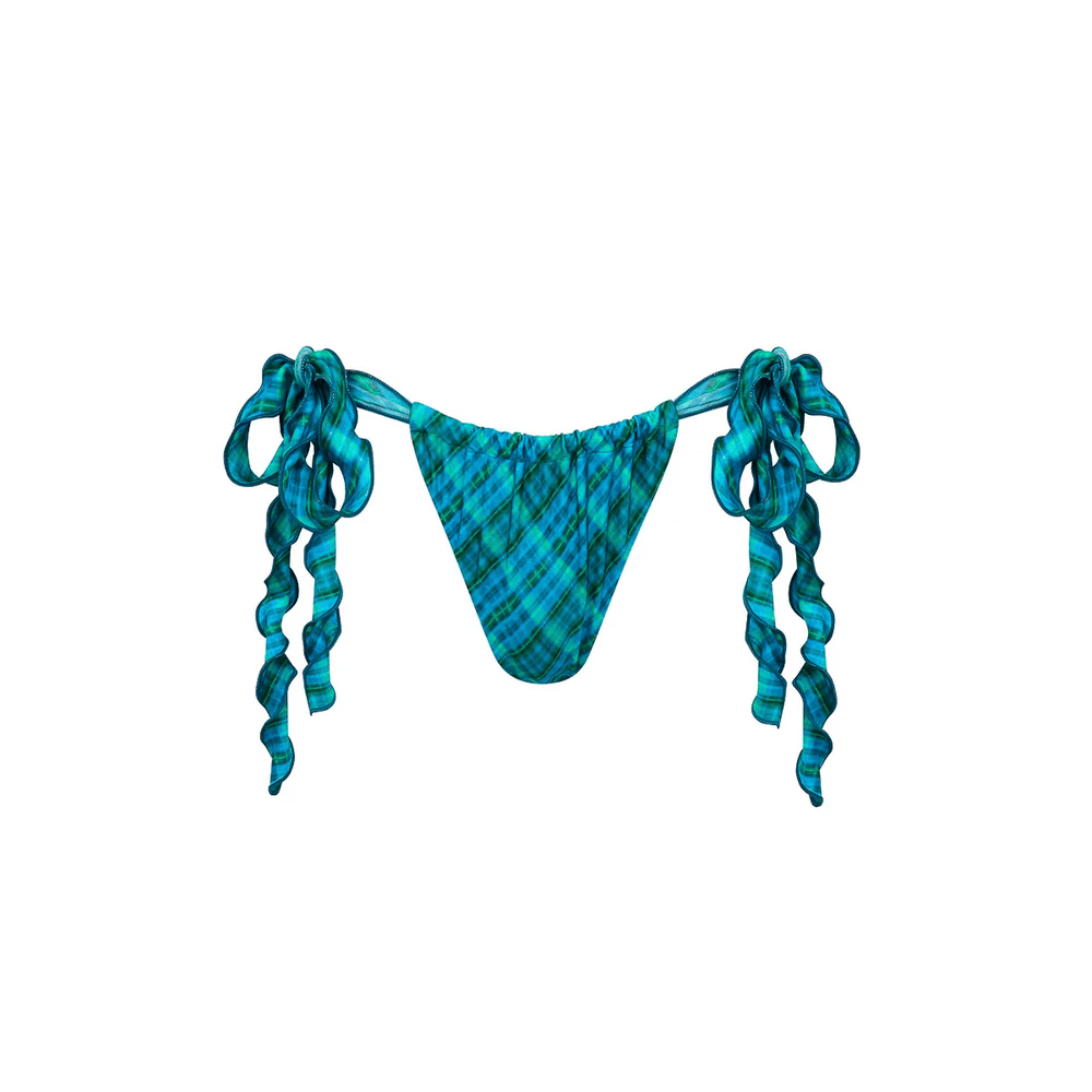 Kulani Kinis Kulani Kinis Lettuce Tie Ruched Thong Bikini Bottom -Tropic Dip Kulani Kinis Lettuce Tie Ruched Thong Bikini Bottom -Tropic Dip Splash Swimwear Bikini Bottoms