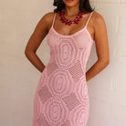 Kulani Kinis Kulani Kinis Pocket Pink Crochet Lace Knit Maxi Dress Kulani Kinis Pocket Pink Crochet Lace Knit Maxi Dress Splash Swimwear Dresses