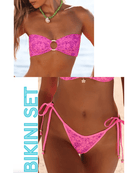 Kulani Kinis Kulani Kinis Strapless Bandeau Bikini Top & Dipped Cheeky Tie Bikini Bottom - Bubble Berry Kulani Kinis Strapless Bandeau Bikini Top & Dipped Cheeky Tie Bikini Bottom - Bubble Berry Splash Swimwear Bikini Set Extra small