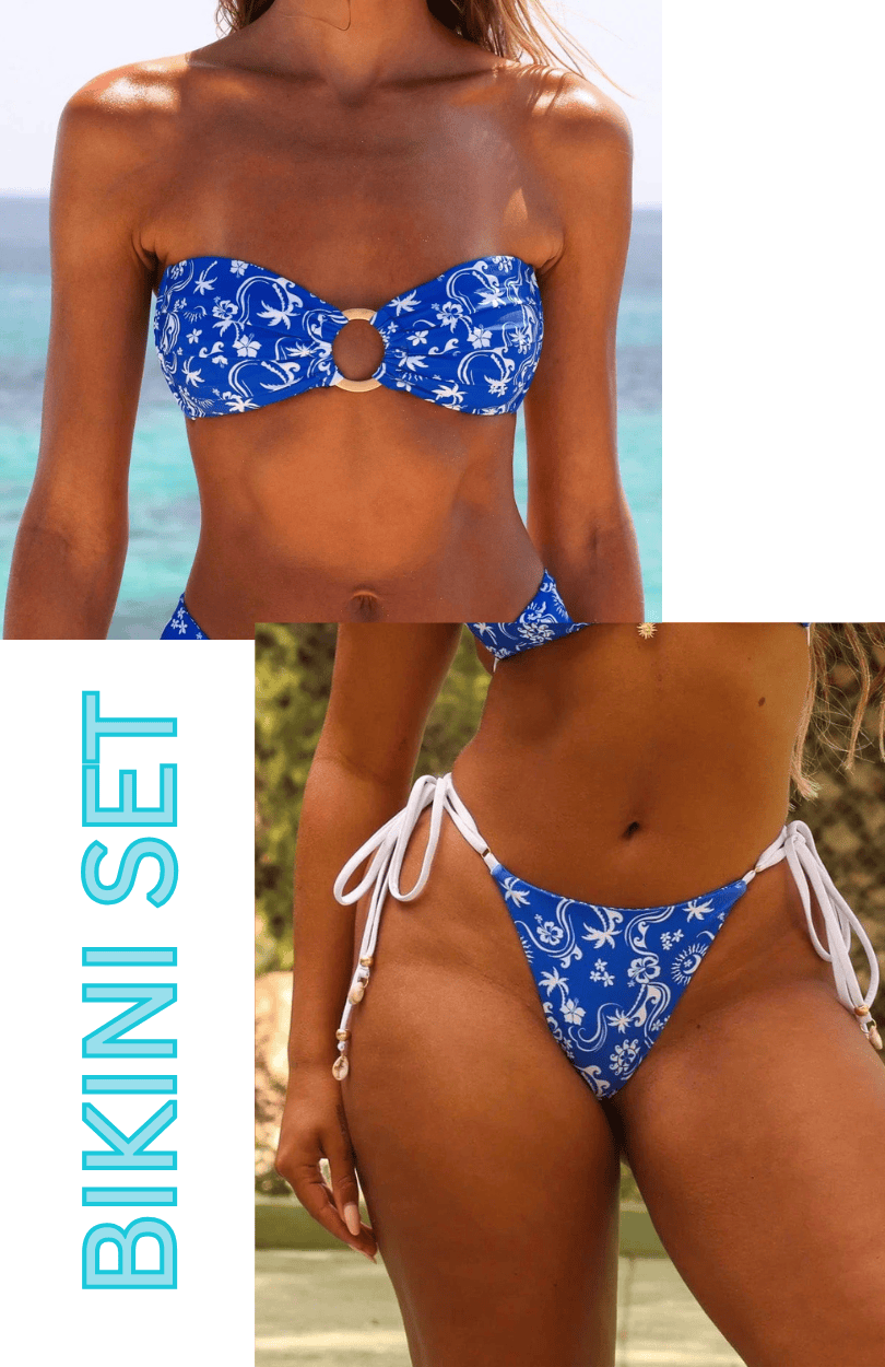 Kulani Kinis Kulani Kinis Strapless Bandeau Bikini Top & Thong Tie Side Bikini Bottom Bikini Set - Surfside Kulani Kinis Strapless Bandeau Bikini Top & Thong Tie Side Bikini Bottom Bikini Set - Surfside Splash Swimwear Bikini Set M 1000028606