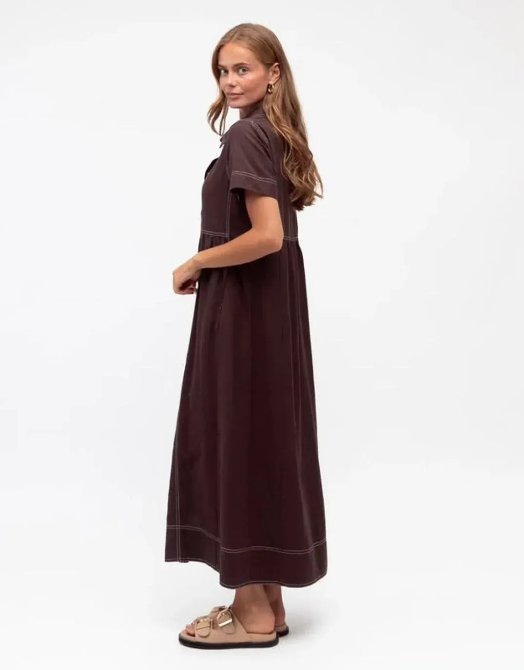 Label of Love Label Of Love Contrast Stitch Midi Dress - Chocolate Label Of Love Contrast Stitch Midi Dress - Chocolate Splash Swimwear Dresses