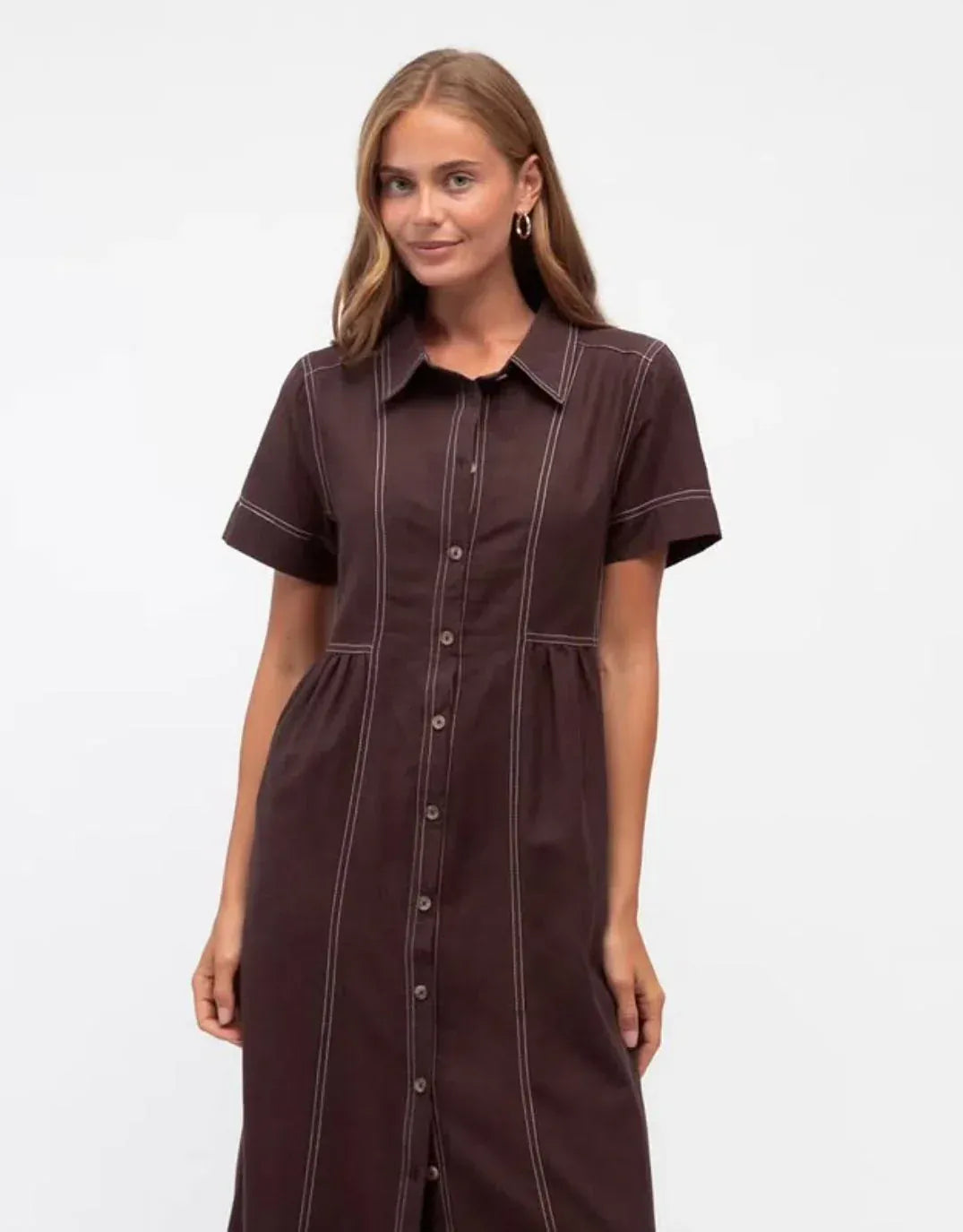 Label of Love Label Of Love Contrast Stitch Midi Dress - Chocolate Label Of Love Contrast Stitch Midi Dress - Chocolate Splash Swimwear Dresses