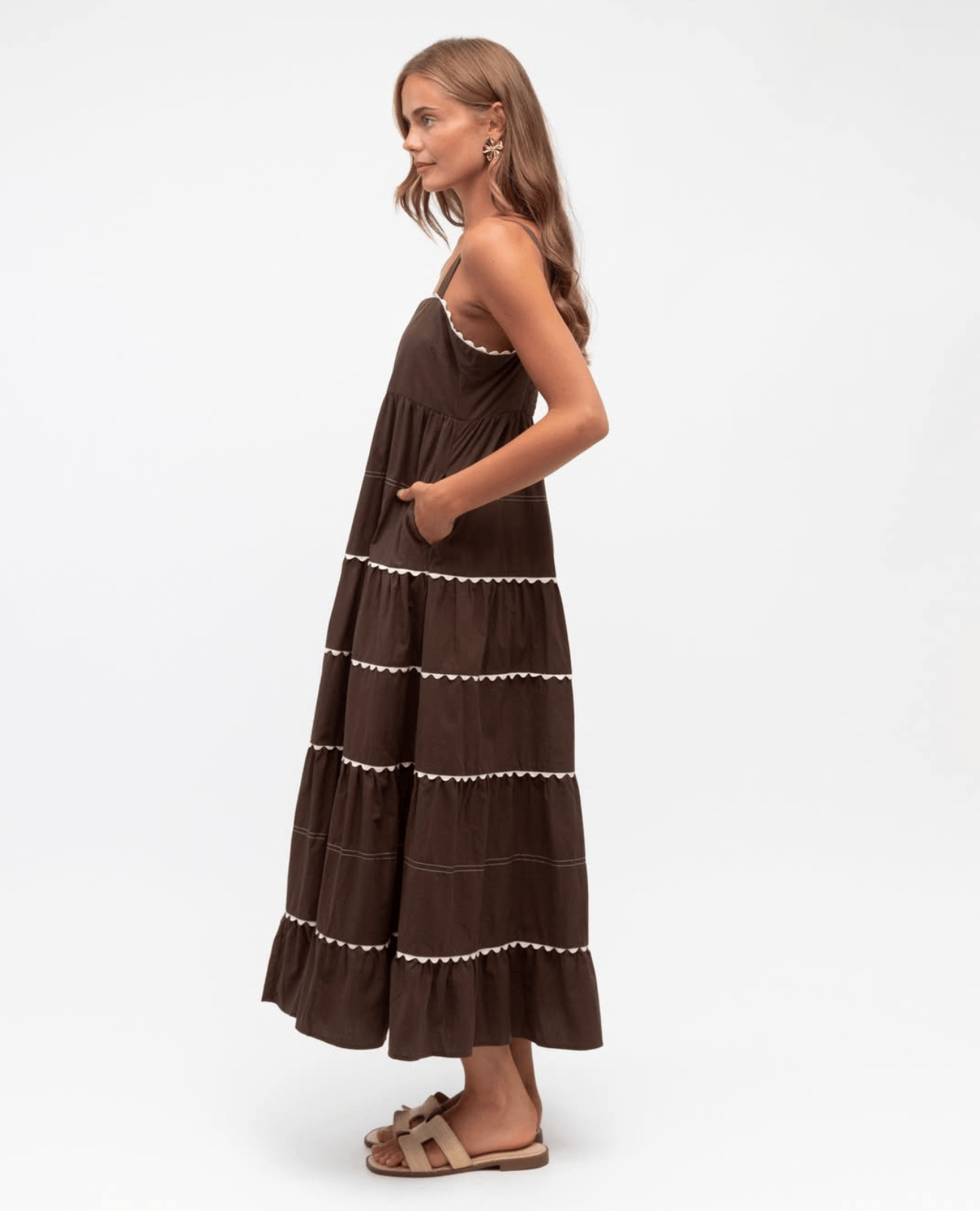 Label of Love Label Of Love Tiered Contrast Trim Maxi - Chocolate Label Of Love Tiered Contrast Trim Maxi - Chocolate Splash Swimwear Dresses
