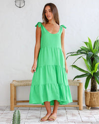 Tie Detail Linen Dress - Green - Label of Love - Splash Swimwear  - Dresses, June24, Label of Love, new, Womens, womens clothing - Splash Swimwear 
