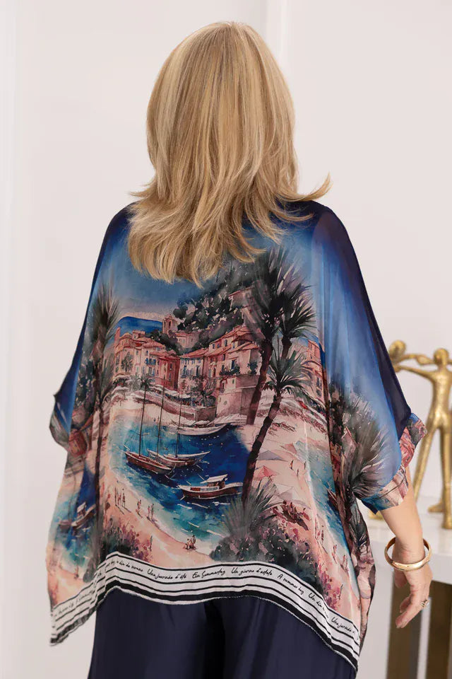 LaSofia La Sofia Gabriella Batwing Silk Top - Italian Riviera VLST722 LaSofia La Sofia Gabriella Batwing Silk Top - Sanctuary Green Splash Swimwear Clothing Top One size 9343064257050