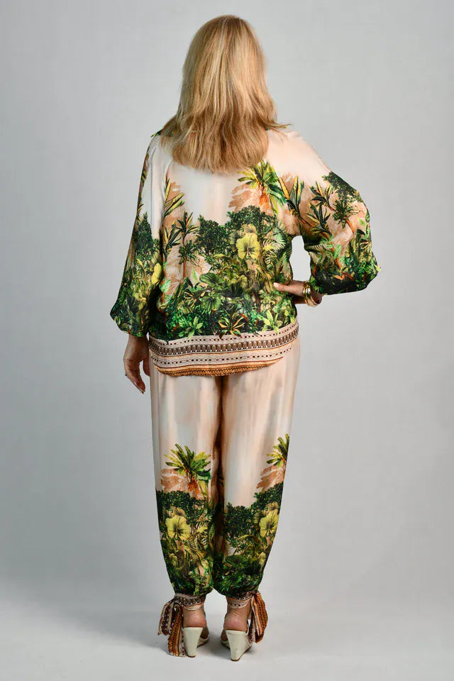 LaSofia La Sofia Lisa Silk Pant W/ Tie - Ivory Rainforest La Sofia Lisa Silk Pant W/ Tie - Ivory Rainforest Splash Swimwear Pants