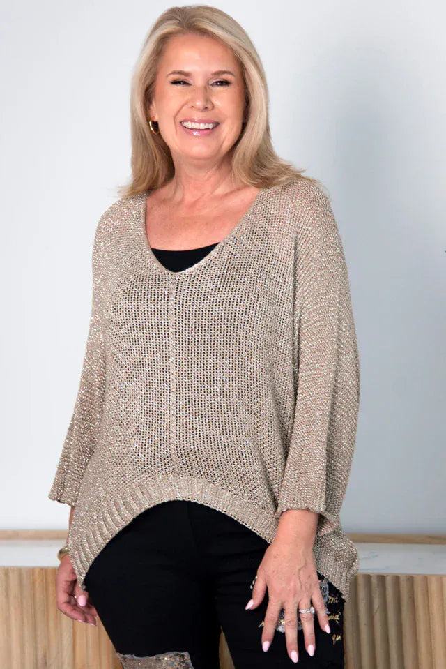 LaSofia La Sofia Shimmer Knit Top - Gold VLST090 (5062) La Sofia Shimmer Knit Top - Gold Splash Swimwear One size 9343064231555