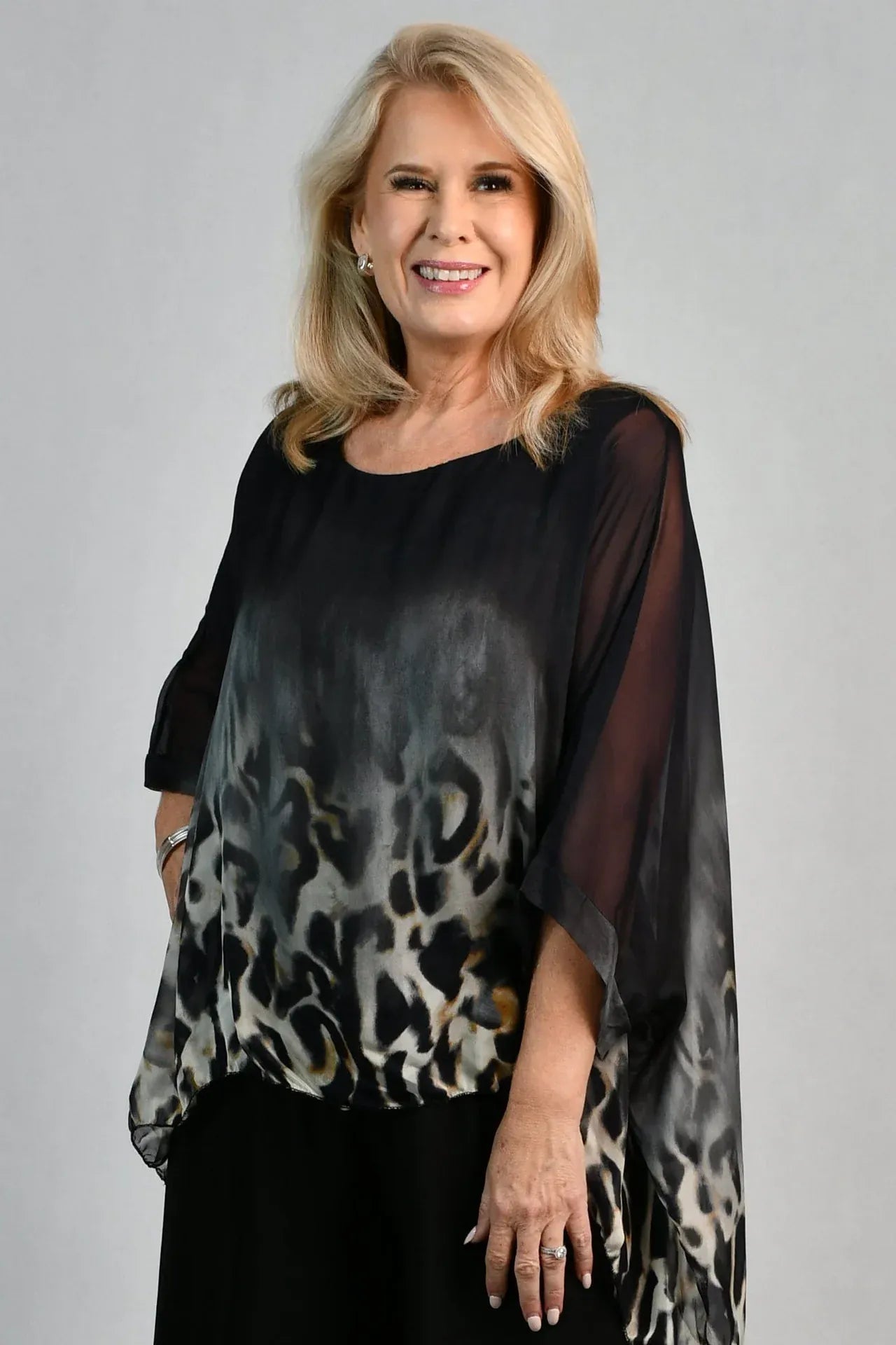 LaSofia La Sofia Valeria Silk Top - Smokey Leopard VLST799 La Sofia Valeria Silk Top - Smokey Leopard Splash Swimwear Clothing Top One size