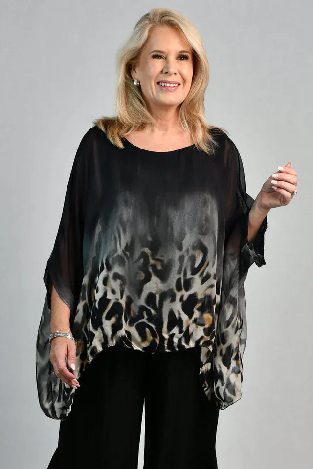 LaSofia La Sofia Valeria Silk Top - Smokey Leopard VLST799 La Sofia Valeria Silk Top - Smokey Leopard Splash Swimwear Clothing Top One size