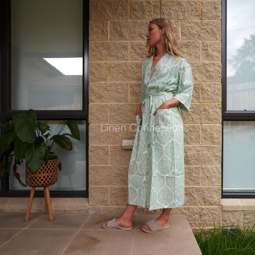 Linen Connection Cotton Kimono / Robe - White Block Print Splash Swimwear Kimonos