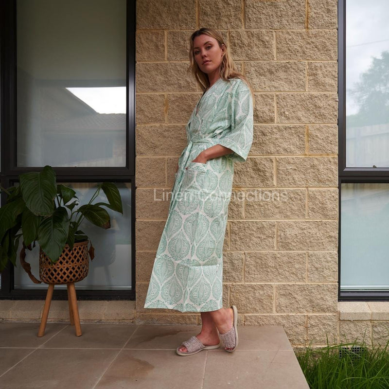 Linen Connection Cotton Kimono / Robe - White Block Print Splash Swimwear Kimonos