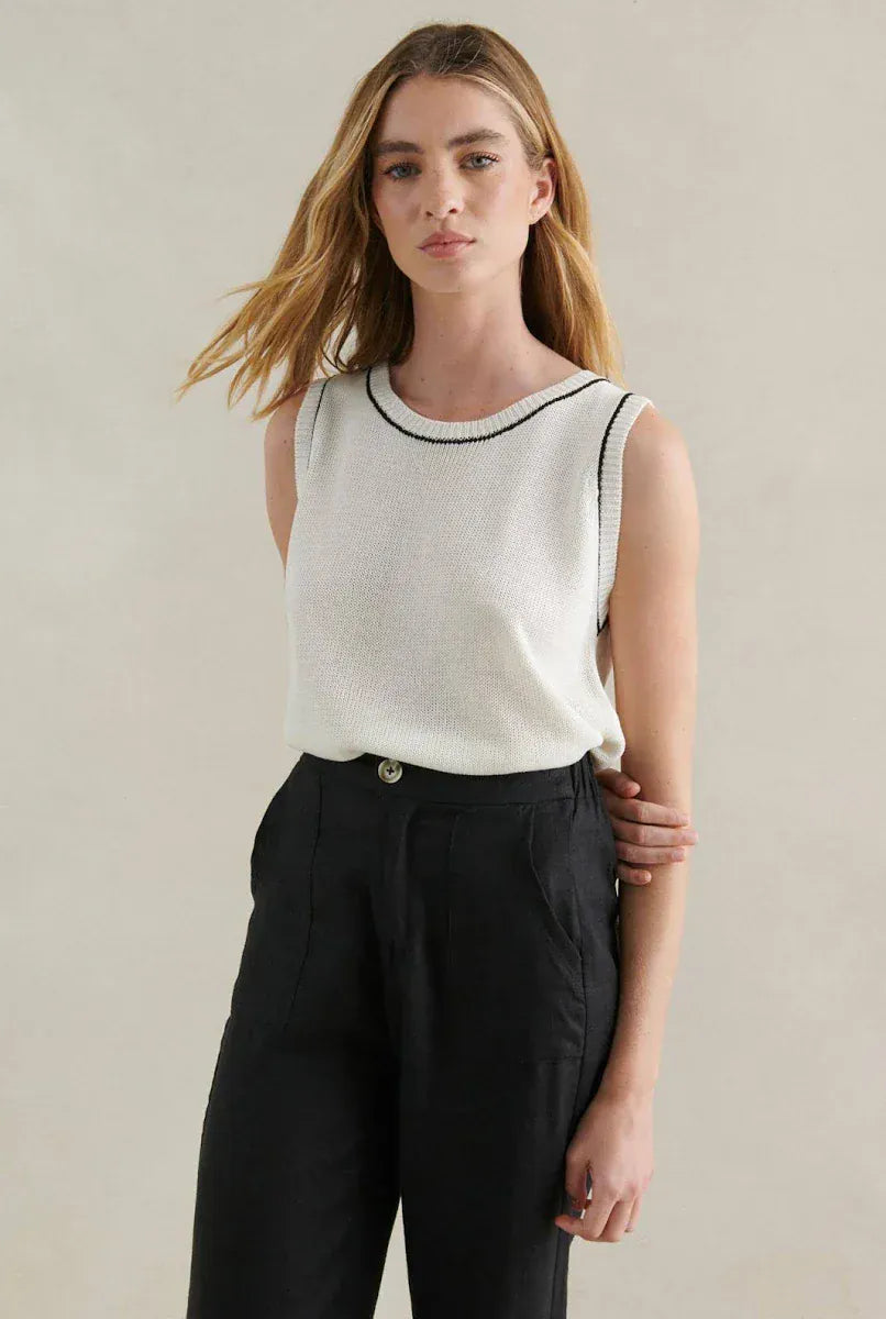 Little Lies Little Lies Contast Stitch Spring Tank - White Little Lies Contast Stitch Spring Tank - White Splash Swimwear Tops