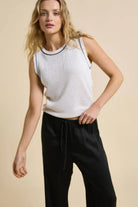 Little Lies Little Lies Contast Stitch Spring Tank - White Little Lies Contast Stitch Spring Tank - White Splash Swimwear Tops