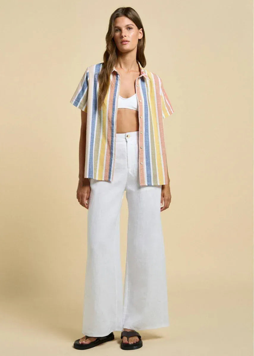 Little Lies Little Lies Della Linen Pants - White Little Lies Della Linen Pants - White Splash Swimwear Womens Pants