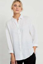 Little Lies Little Lies Linen Boyfriend Shirt R19121611 Little Lies Linen Boyfriend Shirt Splash Swimwear Shirts White / S 1000028858
