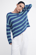 Little Lies Little Lies Stripe Spring Knit- Blue/Green Little Lies Contast Stitch Spring Tank - White Splash Swimwear Tops