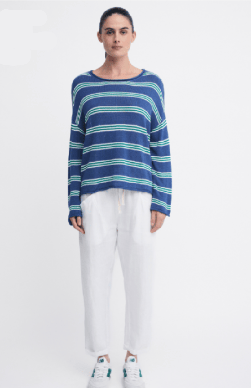 Little Lies Little Lies Stripe Spring Knit- Blue/Green Little Lies Contast Stitch Spring Tank - White Splash Swimwear Tops