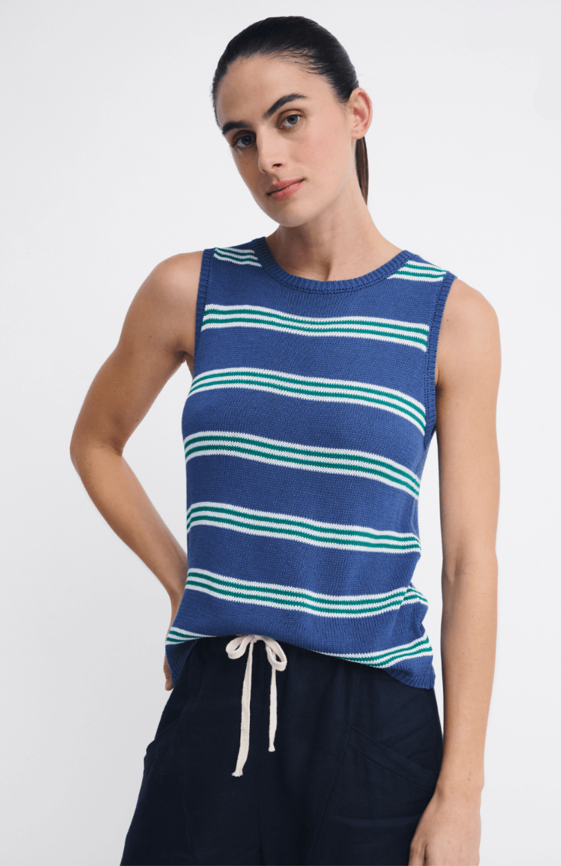 Little Lies Little Lies Stripe Spring Tank - Blue/Green Little Lies Contast Stitch Spring Tank - White Splash Swimwear Tops