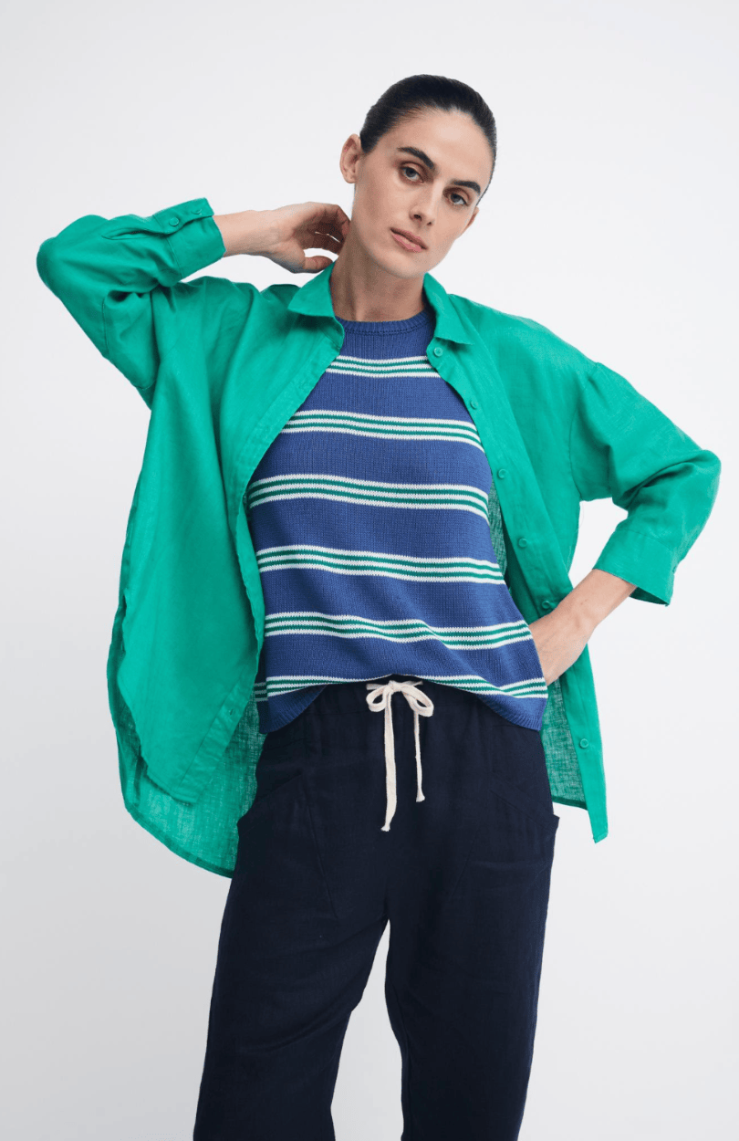 Little Lies Little Lies Stripe Spring Tank - Blue/Green Little Lies Contast Stitch Spring Tank - White Splash Swimwear Tops