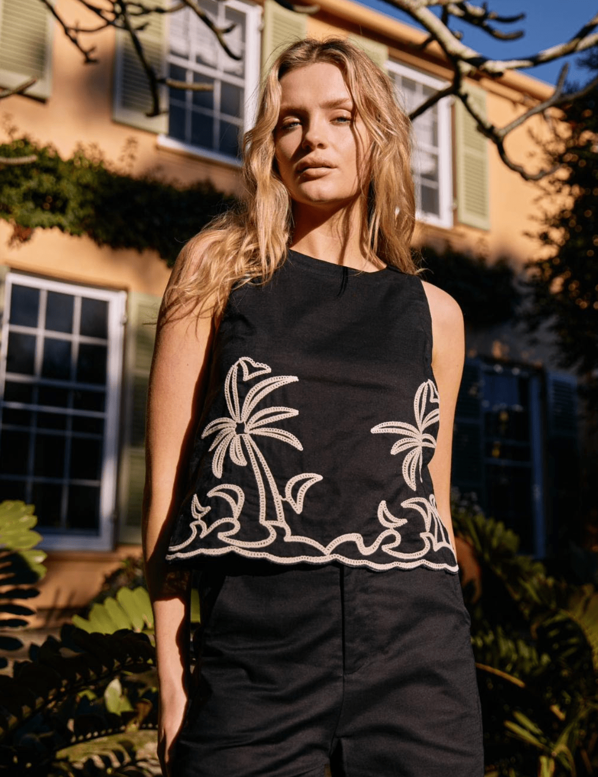 Little Lies Palm Embroidered Top Palm Embroidered Top Splash Swimwear Shirts