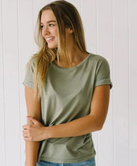 Little Lies Roll Sleeve Tee L1403120 Little Lies Roll Sleeve Tee Splash Swimwear Tops Khaki / S 1000018779