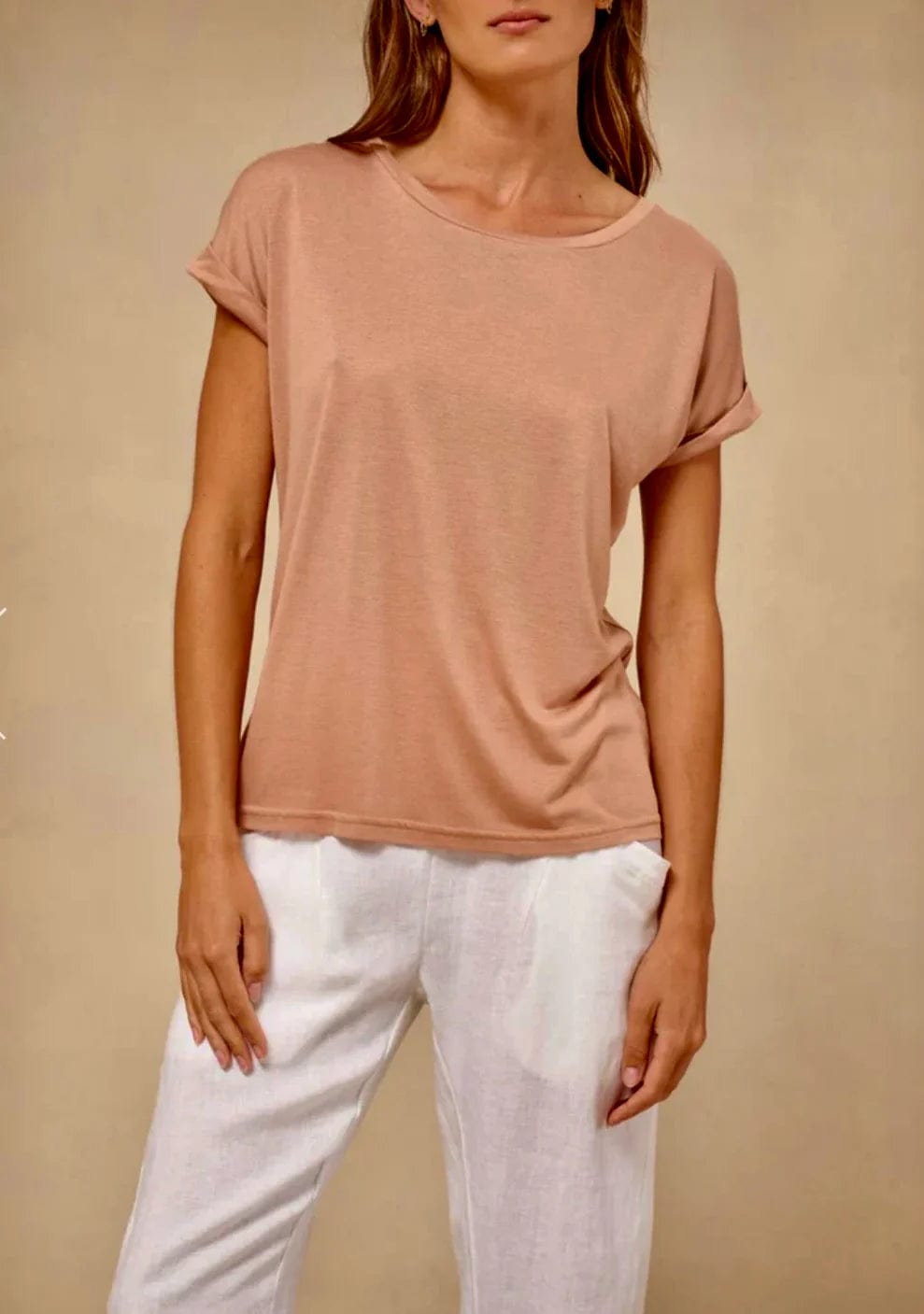 Little Lies Tops L1403120 Tan / S Roll Sleeve Tee Little Lies Roll Sleeve Tee