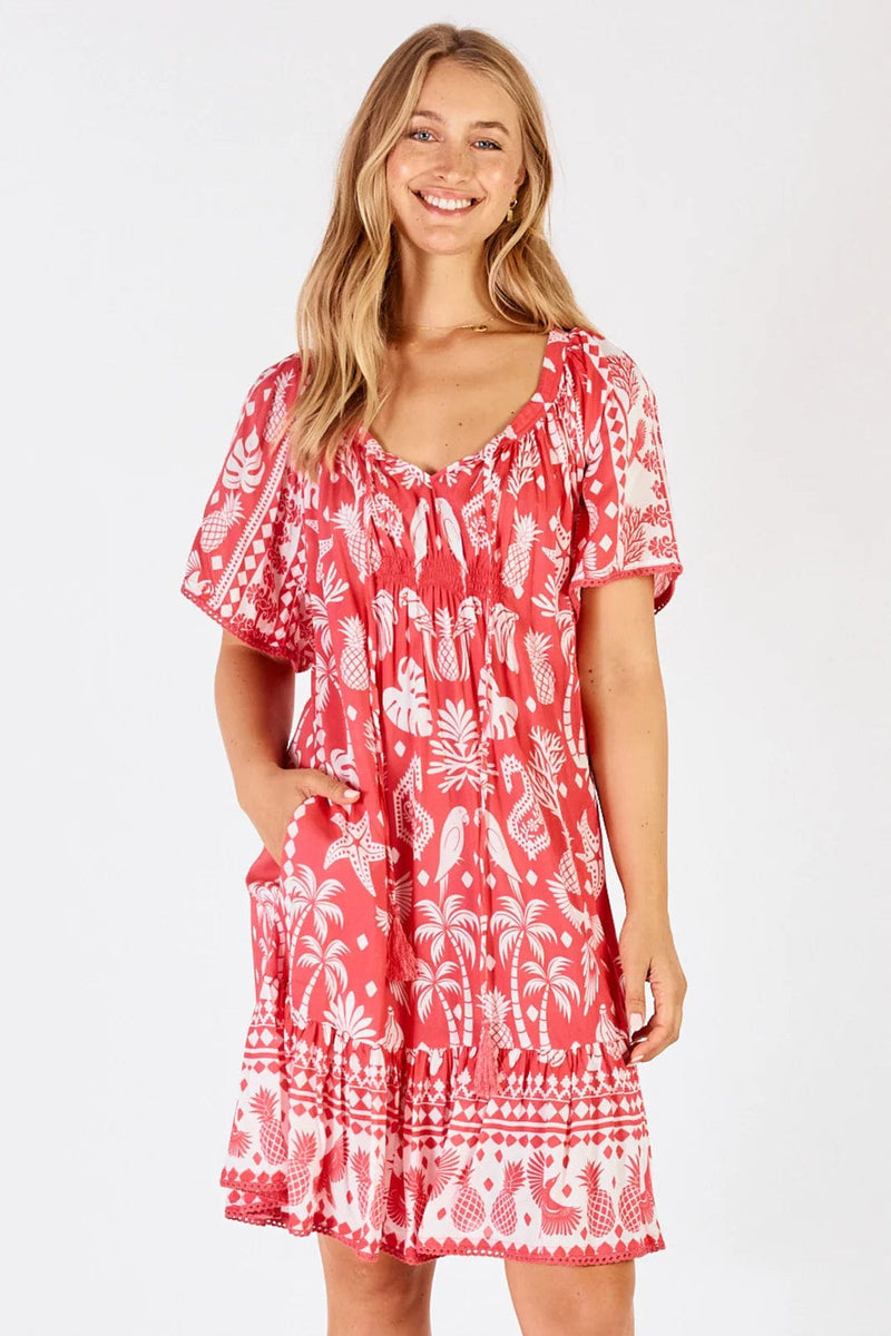 Lulalife Agatha Shirred Dress - Melon Lulalife Agatha Shirred Dress - Melon Splash Swimwear