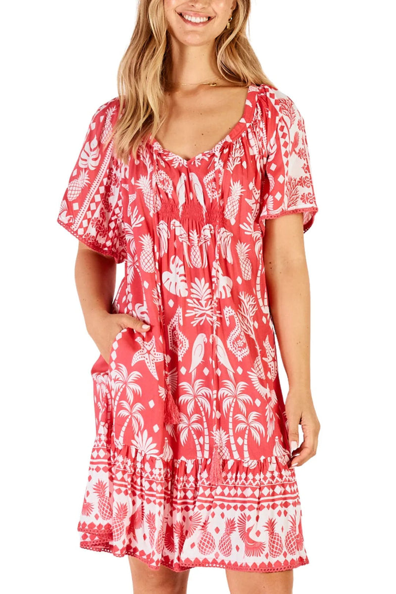 Lulalife Agatha Shirred Dress - Melon Lulalife Agatha Shirred Dress - Melon Splash Swimwear