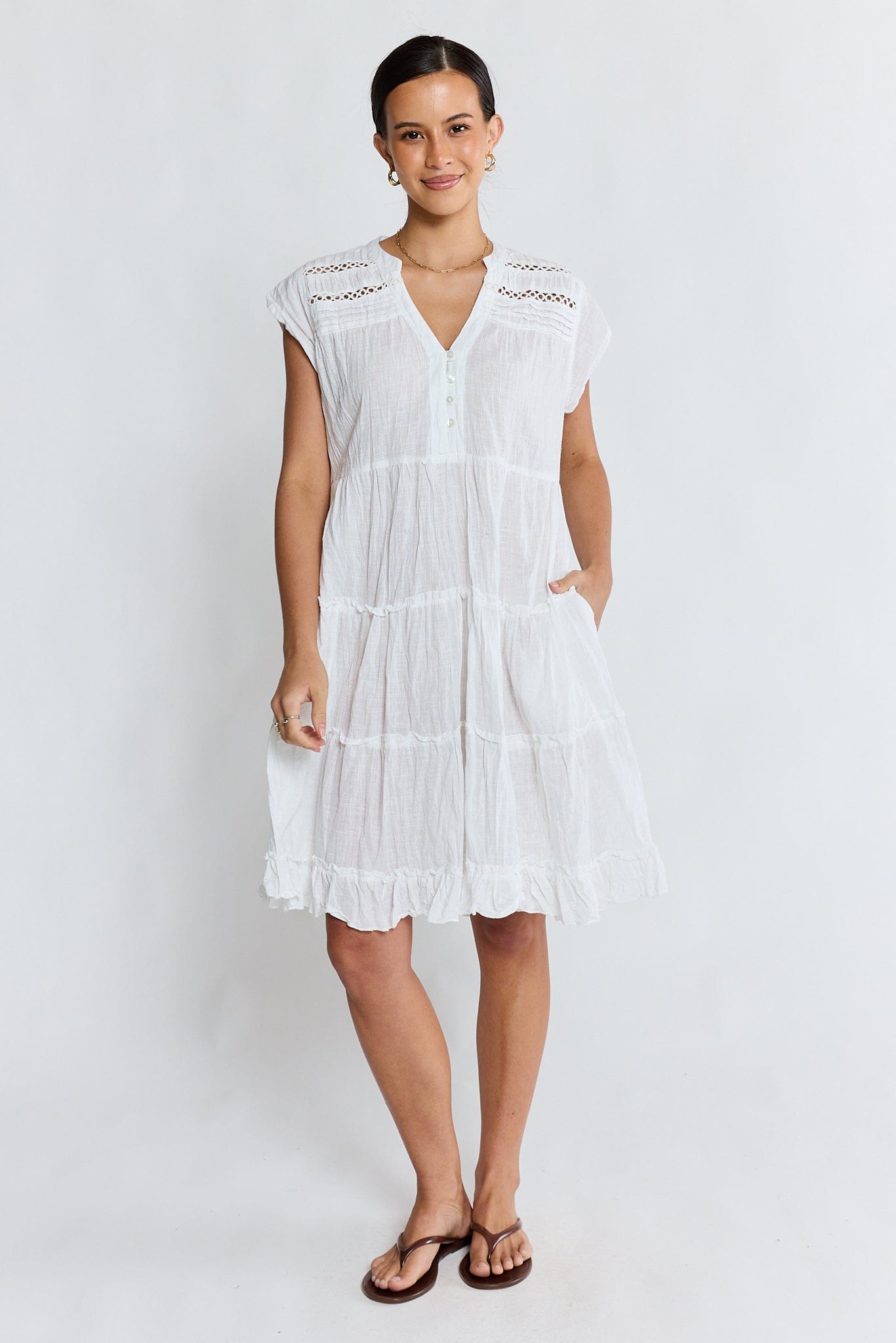 Lulalife Lulalife Laverne Tier Dress - White Lulalife Laverne Tier Dress - White Splash Swimwear Dresses