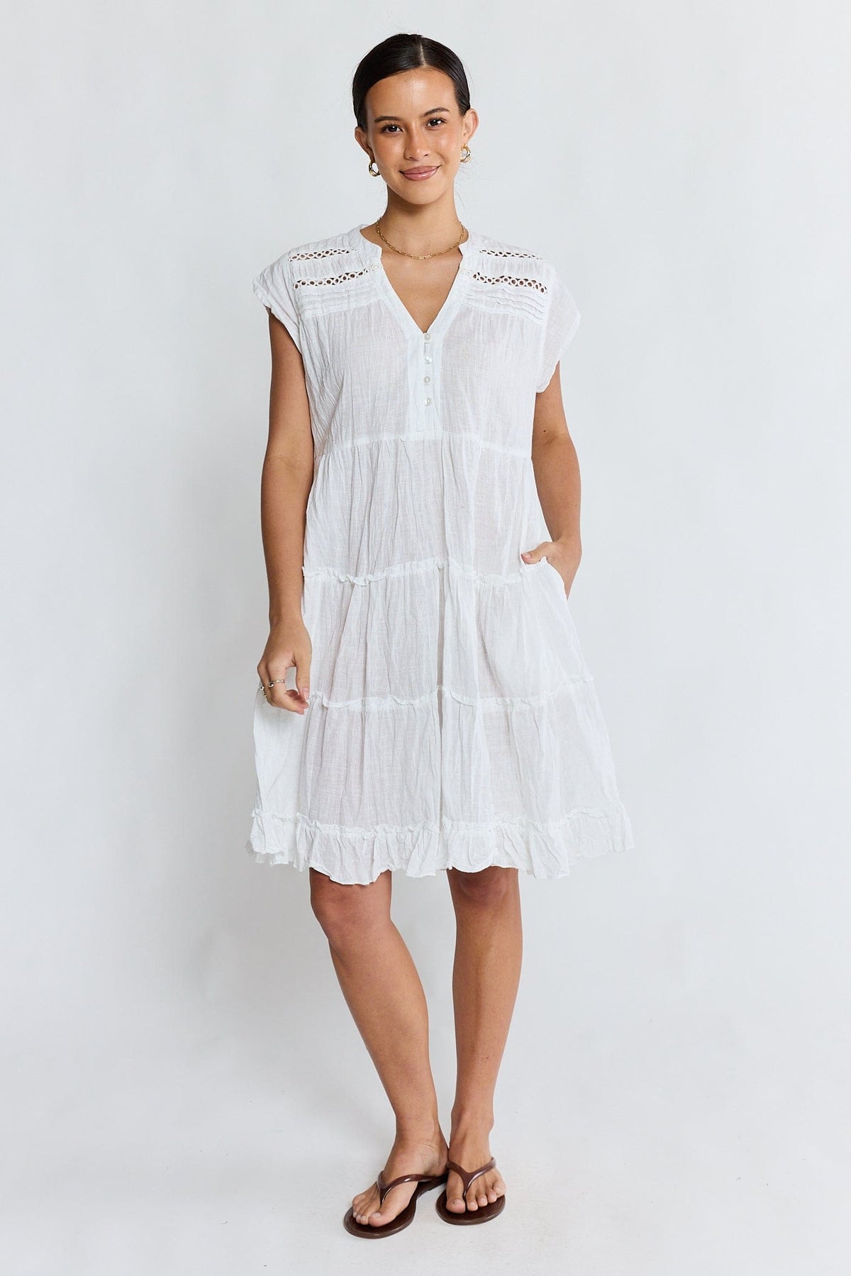 Lulalife Lulalife Laverne Tier Dress - White Lulalife Laverne Tier Dress - White Splash Swimwear Dresses